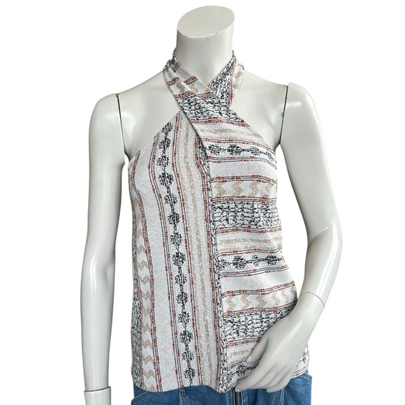 Anthropologie Leanne Jacquard Cream Multicolor Cross Front Halter Top Size XS - Picture 2 of 10